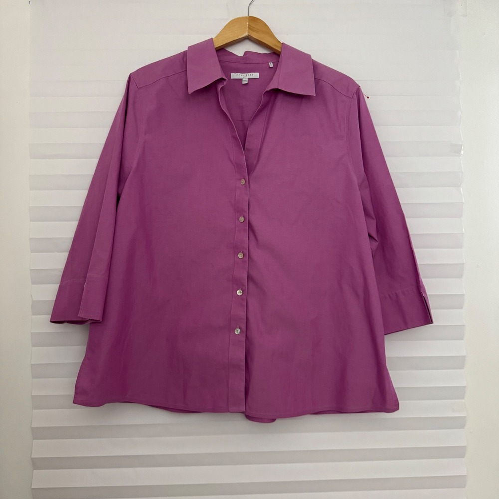 Foxcroft Non Iron 100% Cotton 3/4 Sleeve Button Down Shirt 18W Shaped Minimalist